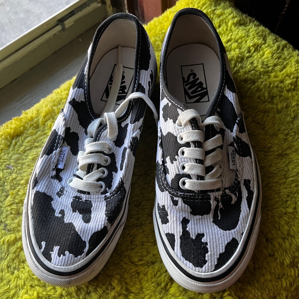 Vans Black and White Corduroy Cow Print Sneakers